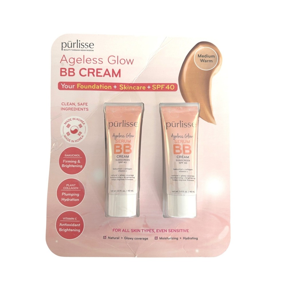 Purlisse Medium Warm Ageless Glow Serum BB Cream SPF 40 2-Pack 1.4oz Each